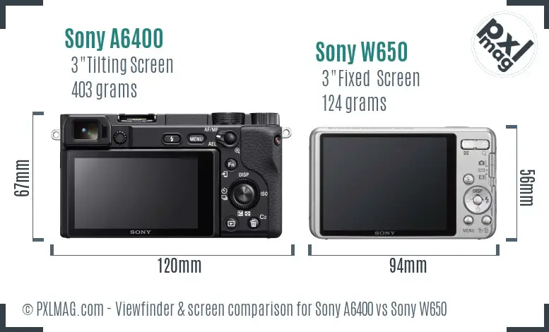 Sony A6400 vs Sony W650 Screen and Viewfinder comparison