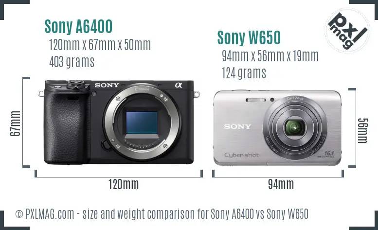 Sony A6400 vs Sony W650 size comparison