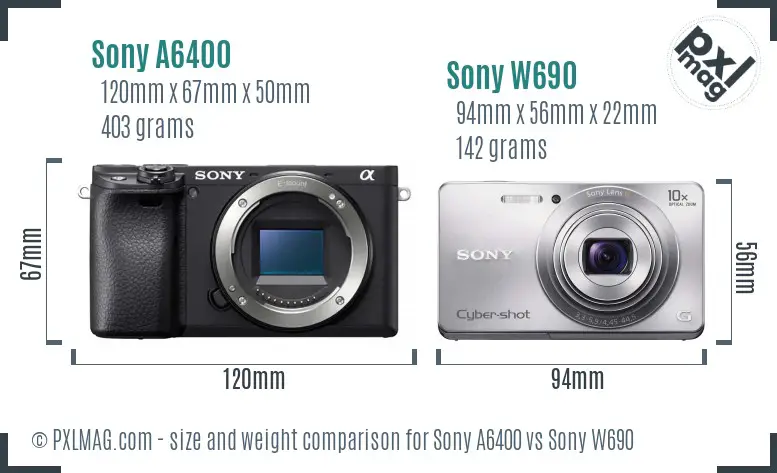 Sony A6400 vs Sony W690 size comparison