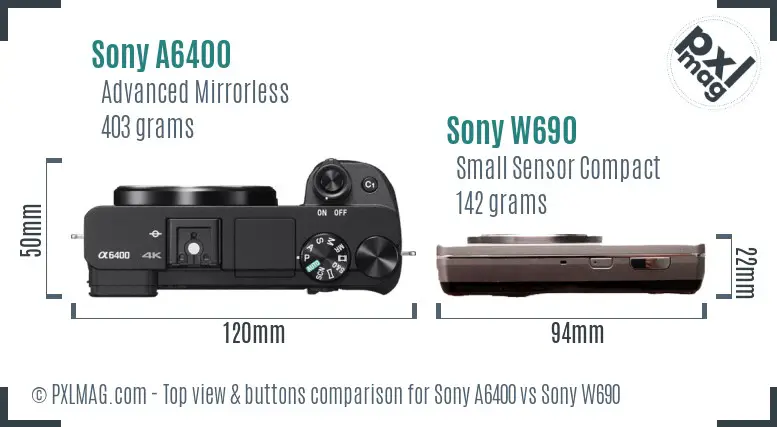 Sony A6400 vs Sony W690 top view buttons comparison