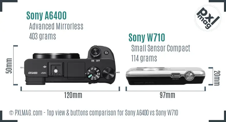 Sony A6400 vs Sony W710 top view buttons comparison