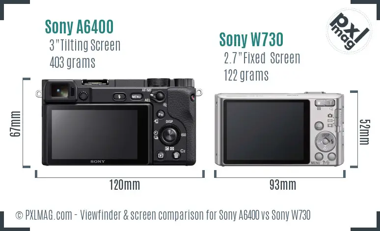 Sony A6400 vs Sony W730 Screen and Viewfinder comparison