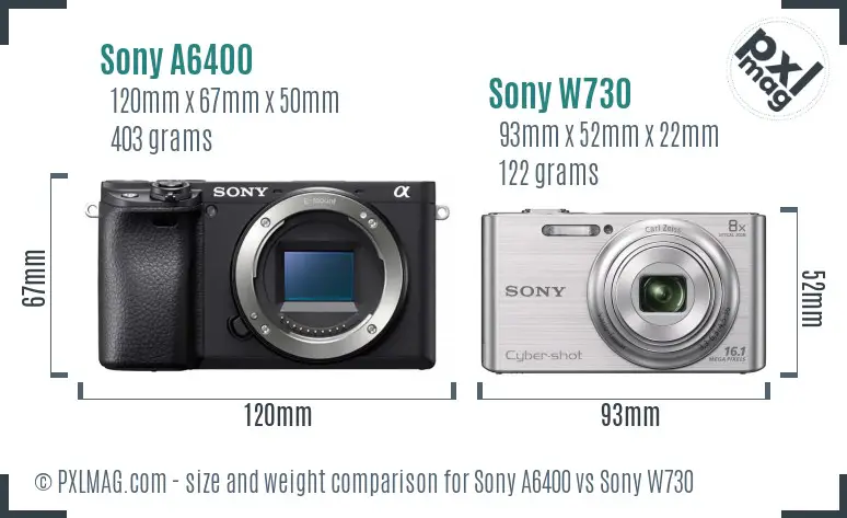 Sony A6400 vs Sony W730 size comparison