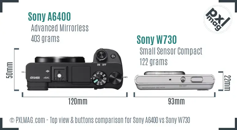 Sony A6400 vs Sony W730 top view buttons comparison