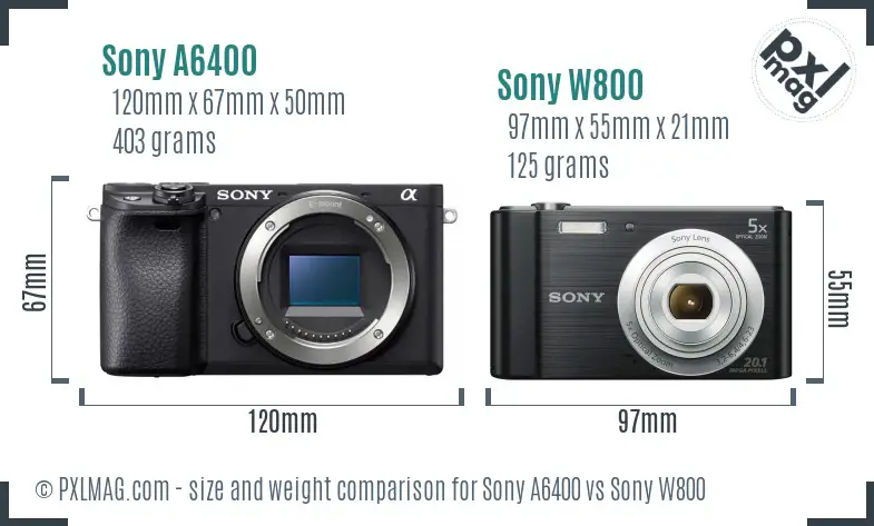 Sony A6400 vs Sony W800 size comparison