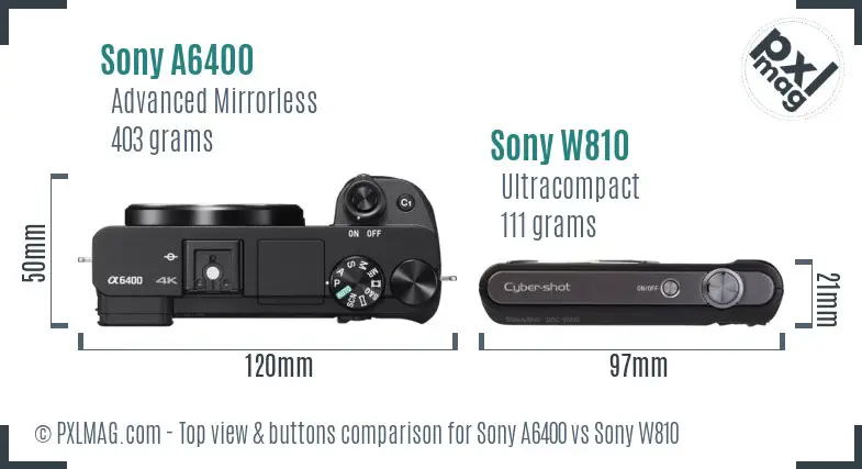 Sony A6400 vs Sony W810 top view buttons comparison