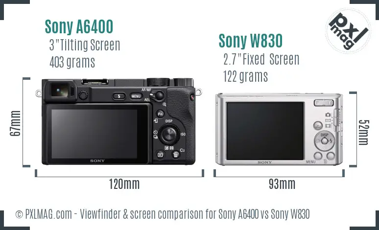 Sony A6400 vs Sony W830 Screen and Viewfinder comparison