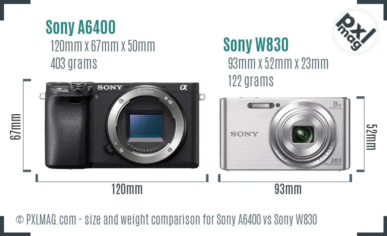 Sony A6400 vs Sony W830 size comparison
