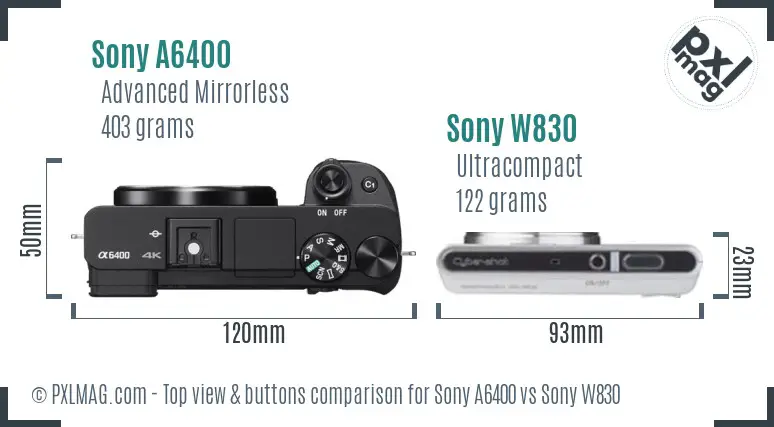Sony A6400 vs Sony W830 top view buttons comparison