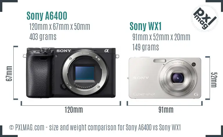 Sony A6400 vs Sony WX1 size comparison