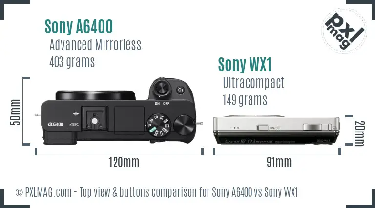 Sony A6400 vs Sony WX1 top view buttons comparison