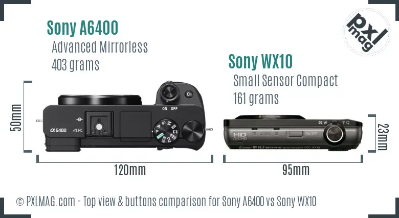 Sony A6400 vs Sony WX10 top view buttons comparison