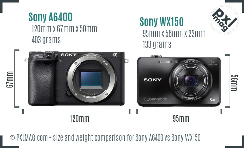 Sony A6400 vs Sony WX150 size comparison