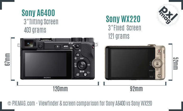 Sony A6400 vs Sony WX220 Screen and Viewfinder comparison