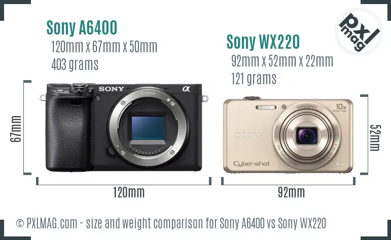 Sony A6400 vs Sony WX220 size comparison