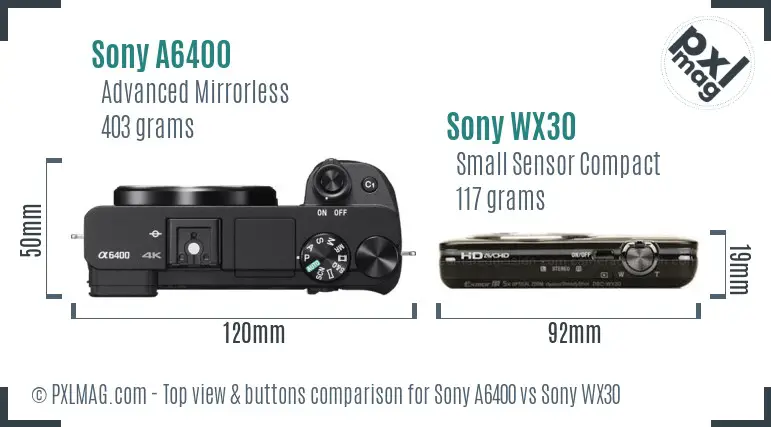 Sony A6400 vs Sony WX30 top view buttons comparison