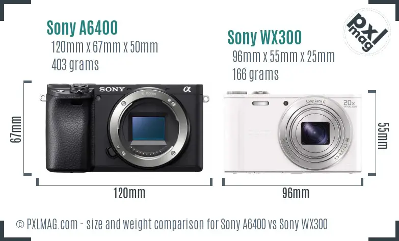 Sony A6400 vs Sony WX300 size comparison