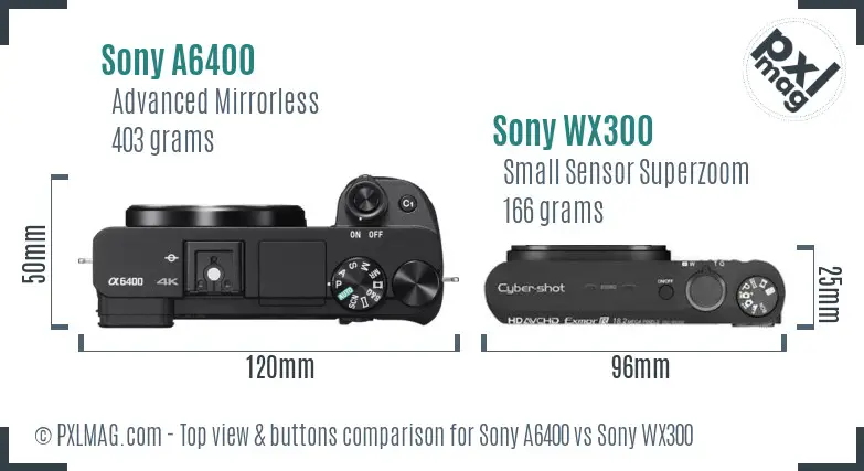 Sony A6400 vs Sony WX300 top view buttons comparison