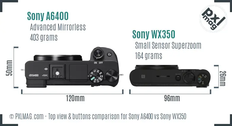 Sony A6400 vs Sony WX350 top view buttons comparison
