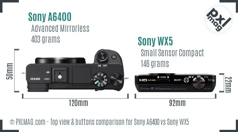 Sony A6400 vs Sony WX5 top view buttons comparison