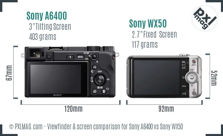 Sony A6400 vs Sony WX50 Screen and Viewfinder comparison