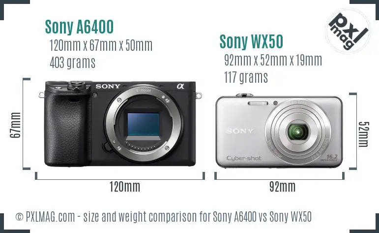 Sony A6400 vs Sony WX50 size comparison