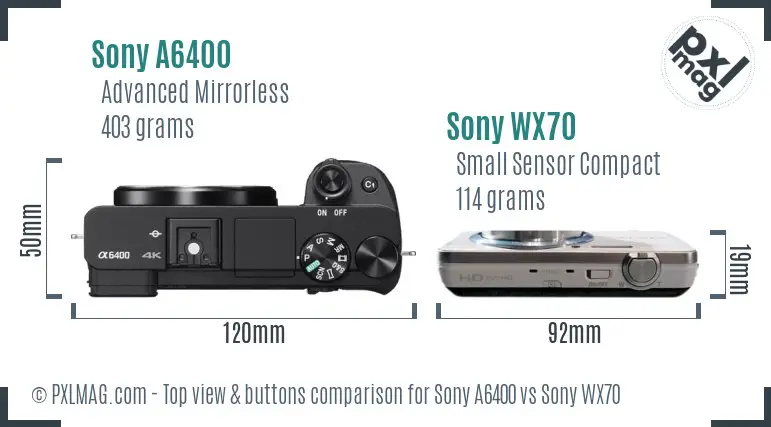 Sony A6400 vs Sony WX70 top view buttons comparison