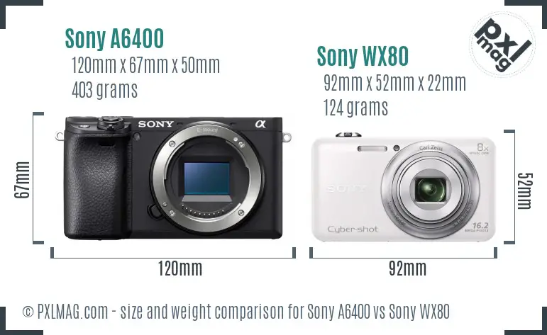 Sony A6400 vs Sony WX80 size comparison