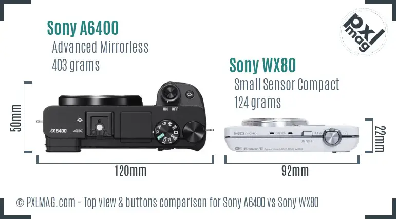 Sony A6400 vs Sony WX80 top view buttons comparison