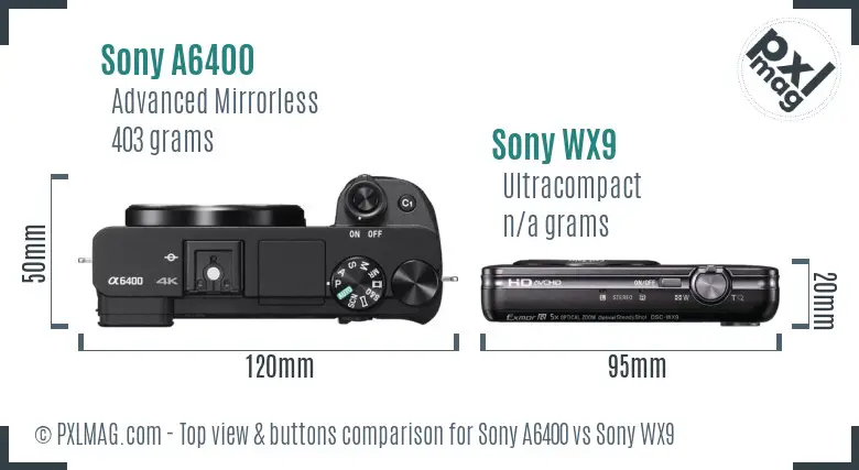 Sony A6400 vs Sony WX9 top view buttons comparison