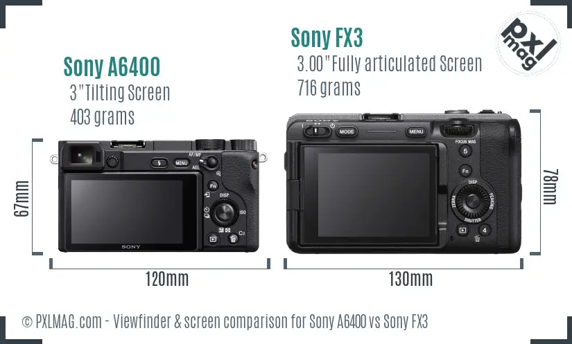 Sony A6400 vs Sony FX3 Screen and Viewfinder comparison