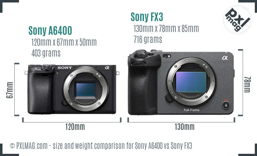 Sony A6400 vs Sony FX3 size comparison