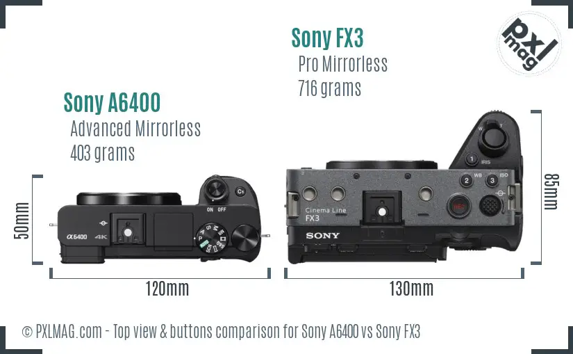 Sony A6400 vs Sony FX3 top view buttons comparison