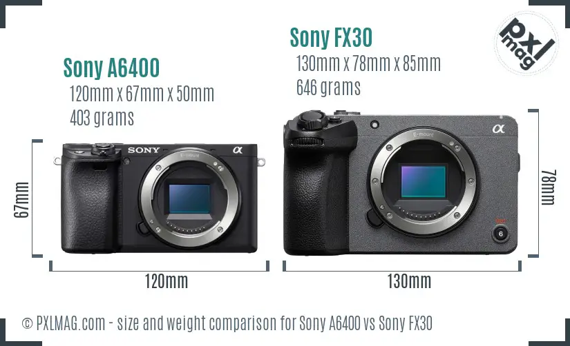 Sony A6400 vs Sony FX30 size comparison