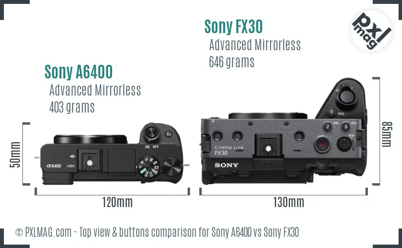 Sony A6400 vs Sony FX30 top view buttons comparison