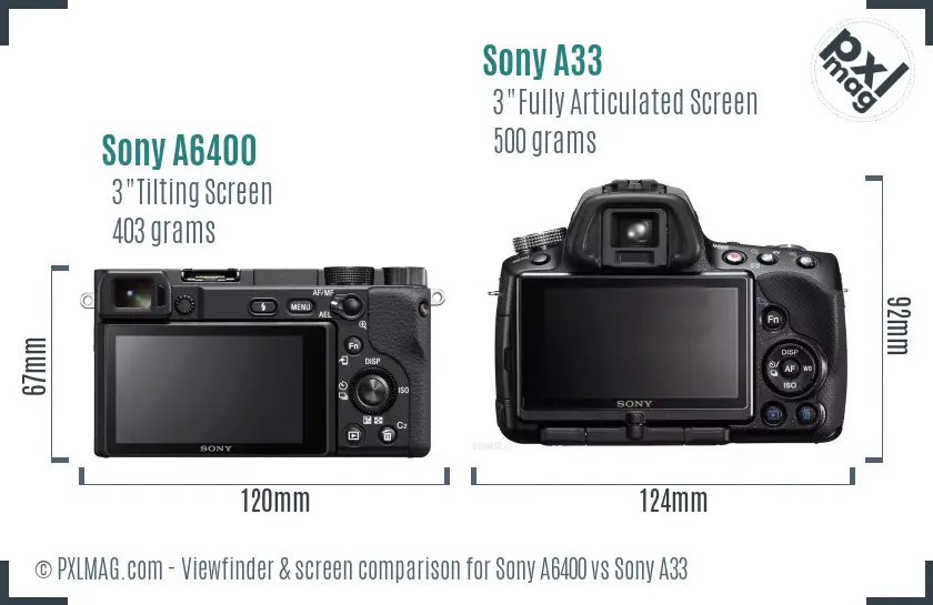 Sony A6400 vs Sony A33 Screen and Viewfinder comparison