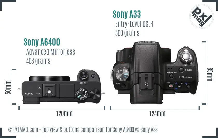 Sony A6400 vs Sony A33 top view buttons comparison