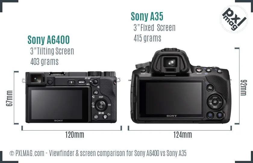 Sony A6400 vs Sony A35 Screen and Viewfinder comparison