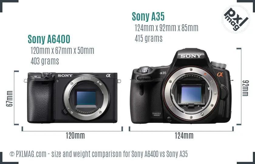 Sony A6400 vs Sony A35 size comparison