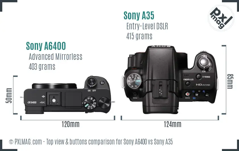 Sony A6400 vs Sony A35 top view buttons comparison