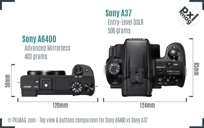 Sony A6400 vs Sony A37 top view buttons comparison