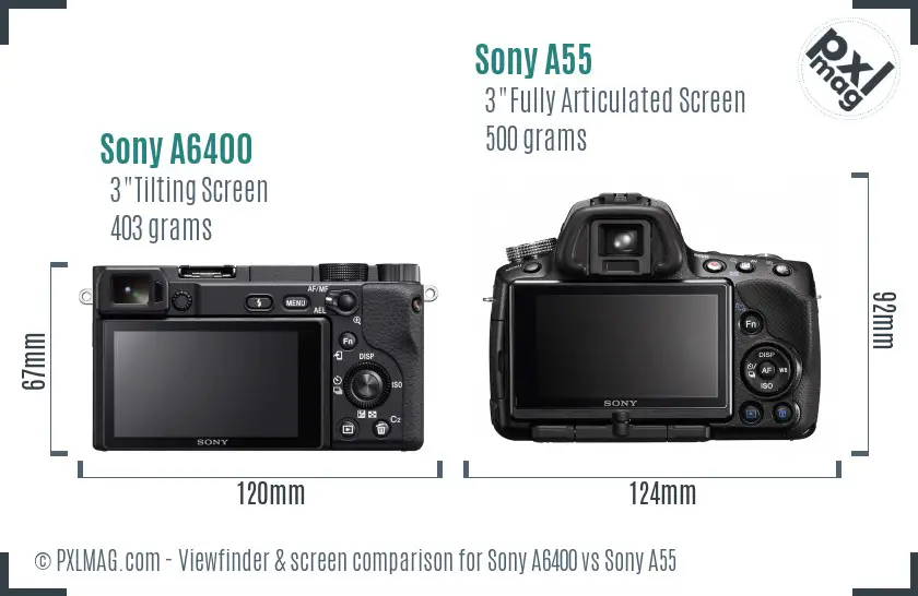 Sony A6400 vs Sony A55 Screen and Viewfinder comparison