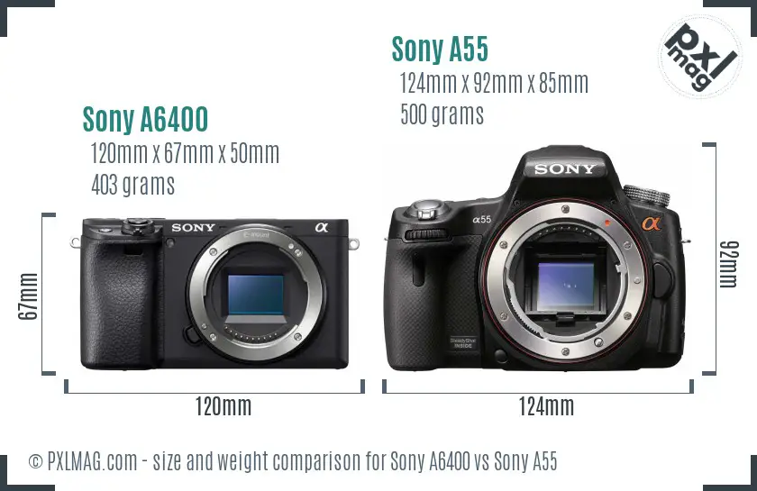 Sony A6400 vs Sony A55 size comparison