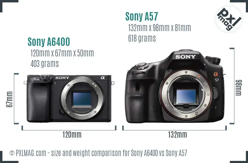 Sony A6400 vs Sony A57 size comparison