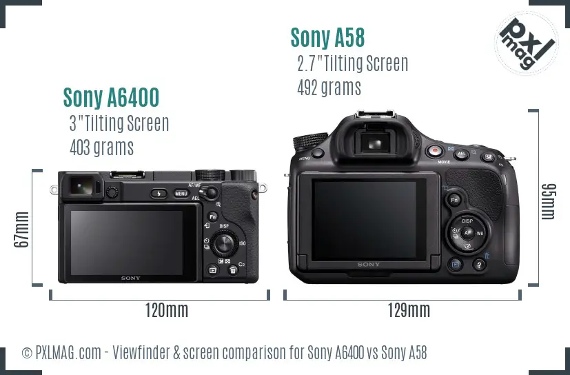 Sony A6400 vs Sony A58 Screen and Viewfinder comparison