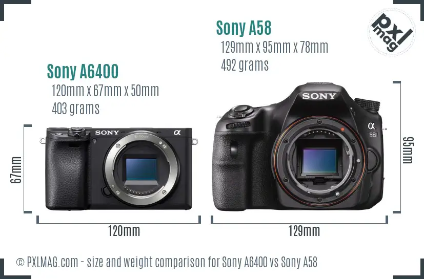 Sony A6400 vs Sony A58 size comparison
