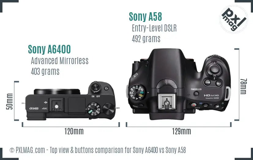 Sony A6400 vs Sony A58 top view buttons comparison