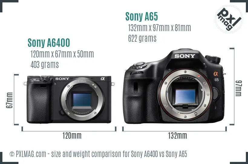 Sony A6400 vs Sony A65 size comparison