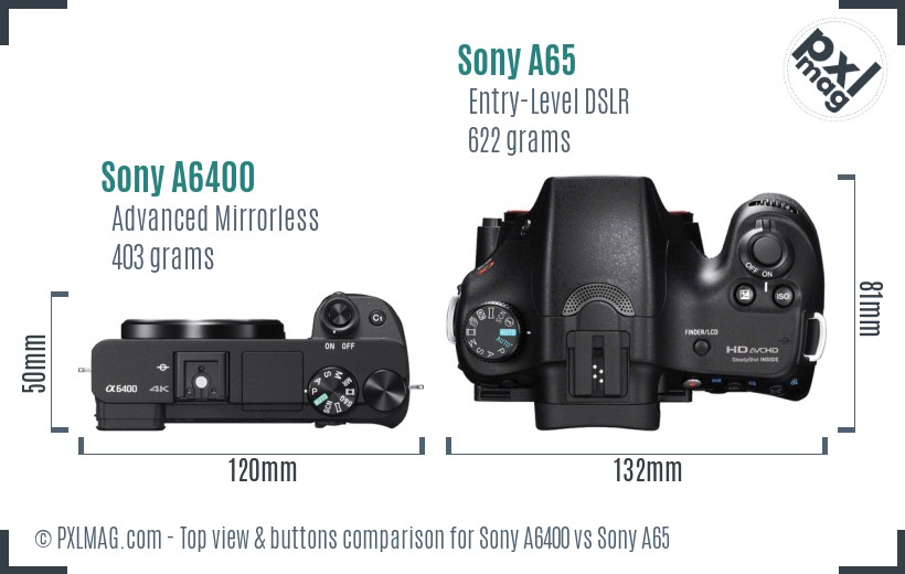 Sony A6400 vs Sony A65 top view buttons comparison