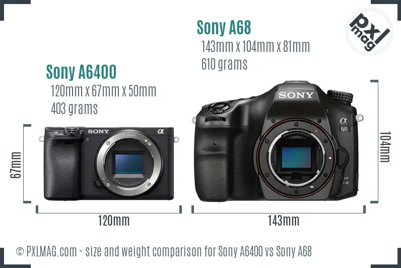Sony A6400 vs Sony A68 size comparison